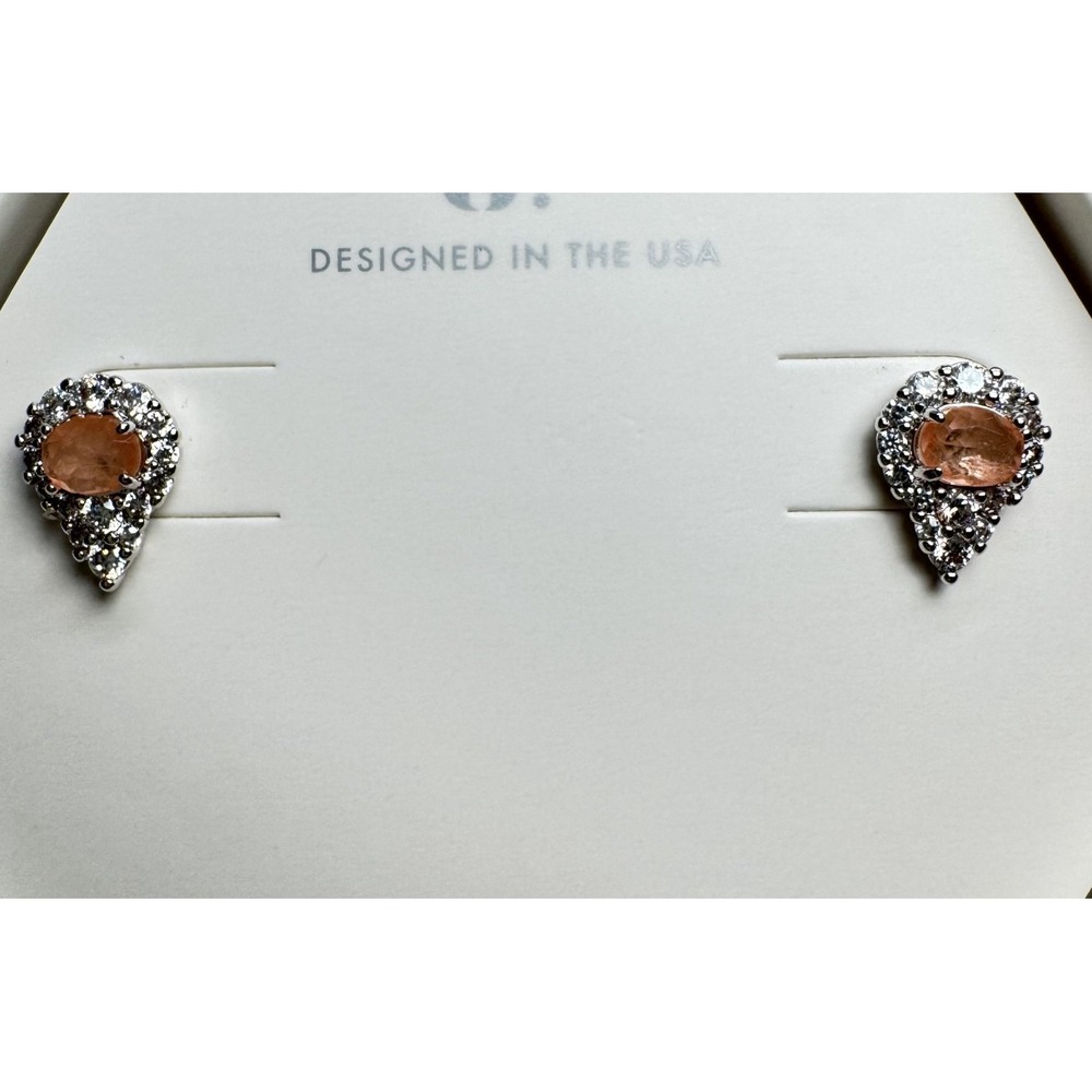 Bomb Party Take The Night Earrings RBP5481 Peach Topaz Rhodium Studs